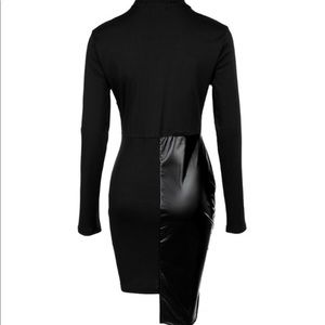 PU leather patch lace up decor bodycon dress
